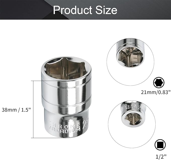 Utoolmart Shallow Socket, 1/2 Inches Drive 6-Point 21mm Metric Socket Chrome Vanadium Steel for General Repairs