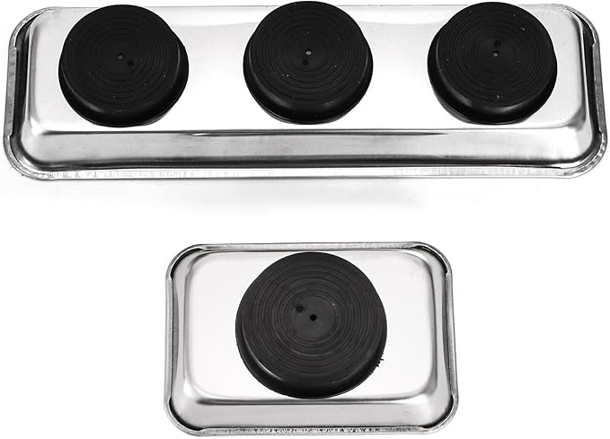 Okllen Set of 6 Small Magnetic Parts Trays, Stainless Steel Magnetic Tray Set for Mechanic's, Extra Strong Magnetic Tool Trays Holder for Socket Screw Nuts Bolts Metal Parts, 8"x2.5"/3.6"x2.5"