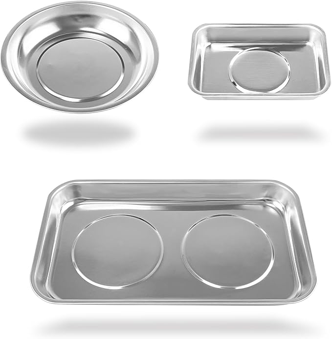 C&T 3-Piece Magnetic Tray Holder, Magnetic Parts Tray Set, Thickened Tray,Stainless Steel, Tool Trays for Screw, Bolts, Nuts, Washers, Pins and Other Small Metal Parts and Tools