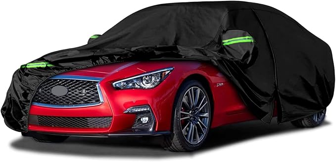 Waterproof Car Covers Replace for 2014-2025 Infiniti Q50 /Q60, 6 Layers All Weather Custom-fit Car Cover with Zipper Door & Windproof Bands for Snow Rain Dust Hail Protection (Q50)