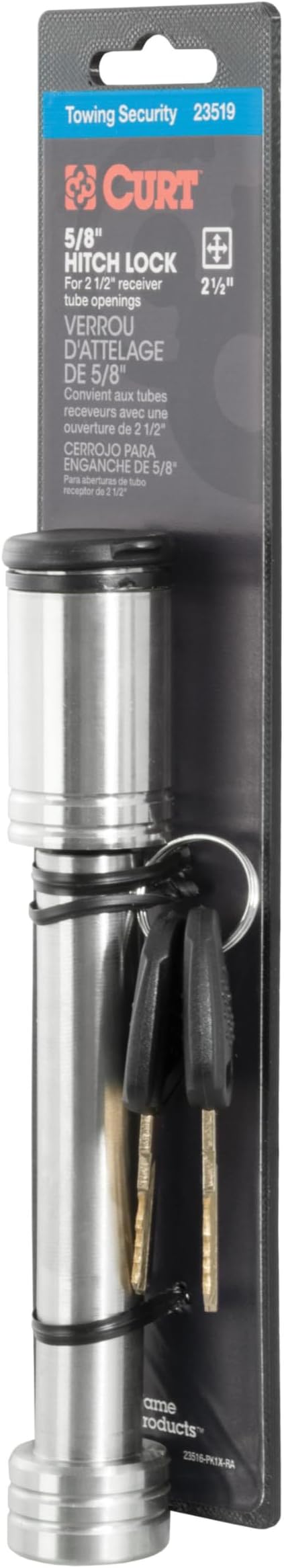 CURT 23519 Stainless Steel Trailer Hitch Lock, 5/8-Inch Pin Diameter, Fits 2 or 2-1/2-Inch Receiver