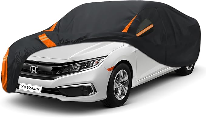 10-Layer Compatible with Honda Civic Car Cover Waterproof All Weather for Automobiles, Outdoor Full Covers Soft Cotton Lining Rain Snow UV Protection with Door Zipper, Fit for 1991-2025