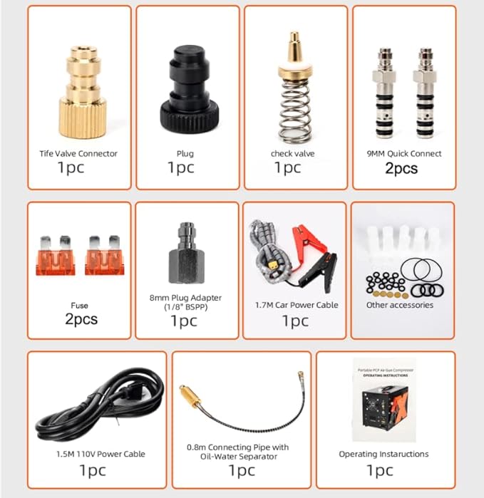 PCP Air Compressor, Auto-Shutdown Compressor, Dual Power Supply DC12V/AC 120V, 4500 PSI/30 MPa, Built-in Cooling Fan, High-Pressure Tank Compressor for PCP Air Rifles, Paintball, Diving Tanks