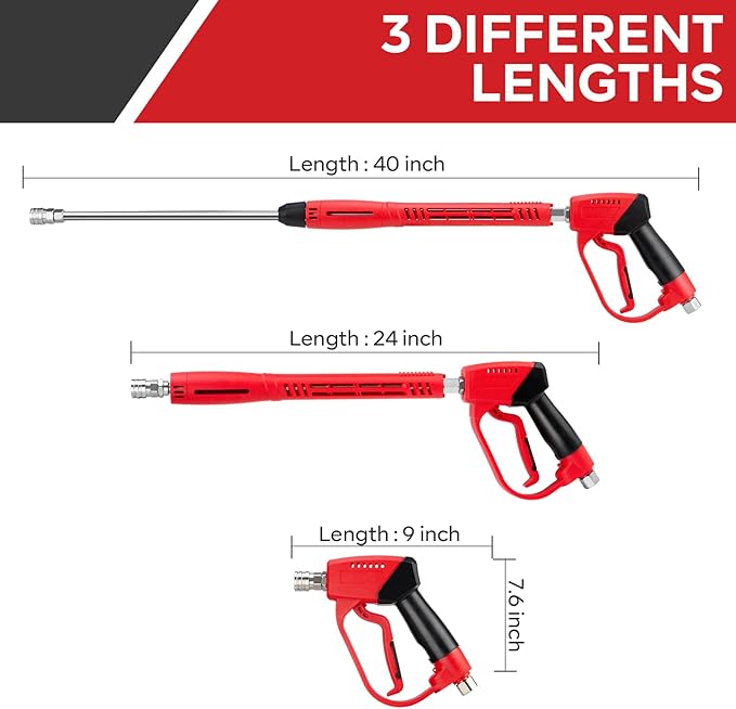 High Pressure Washer Gun 5000 PSI, Power Washer Gun with Replacement Wand Extension, 5 Nozzle Tips, 1/4''Quick Connect Plug and M22-14mm & M22-15mm Fitting, 40 Inch