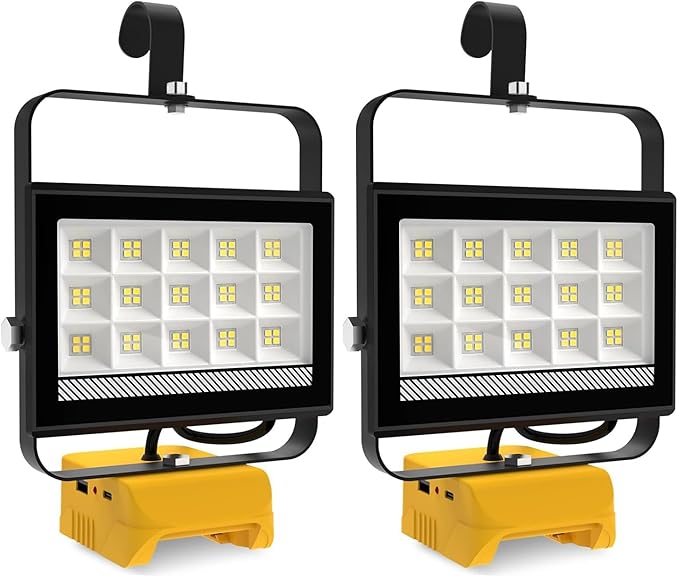 T-SUNiceM LED Work Light for Dewalt 20v Max Battery, 60W 6000LM Flashlight 20v, Flood Battery Light with USB & Type-C Charging and 140°Pivoting Head for Jobsite, Garage, Camping, Emergency 2P