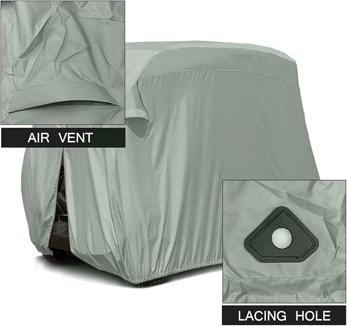 【2022 Upgraded】 2 Passenger Outdoor Golf Cart Cover Compatible with EZ GO, Club Car, Yamaha, Movaland Custom Cart Cover with 300D Material + Extra PVC Coating Waterproof Dust Prevention (Grey)