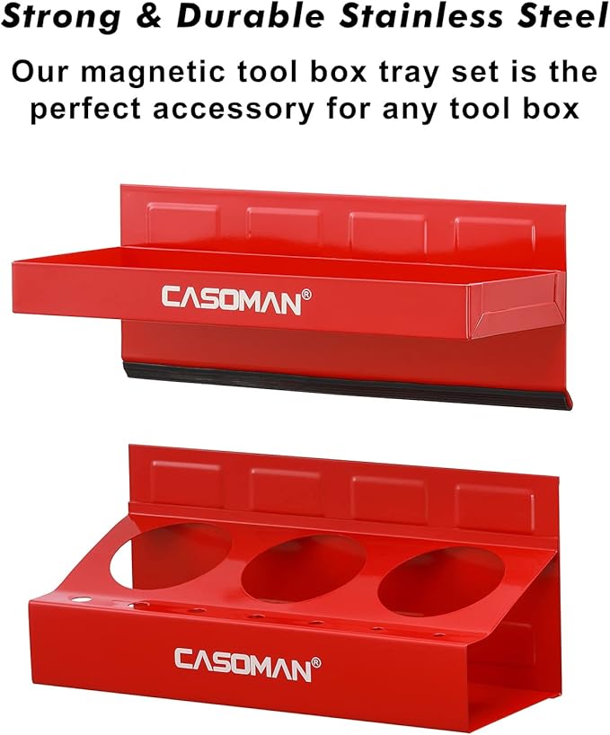 CASOMAN 4PCS Red Magnetic Toolbox Shelf, Tray, Paper Towel Holder, Variety of Use, Durable, Magnets Any Metal Surface
