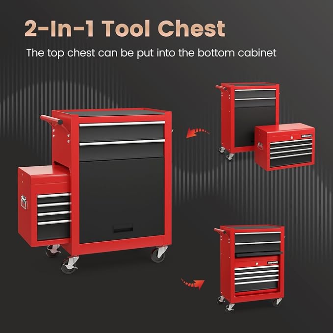 Goplus Tool Chest, 6 Drawers Rolling Tool Cabinet with Detachable Top Toolbox, Universal Lockable Wheels, Protective Liner, Auto Lock, Metal Tool Storage Cart, Tool Box for Garage Workshop