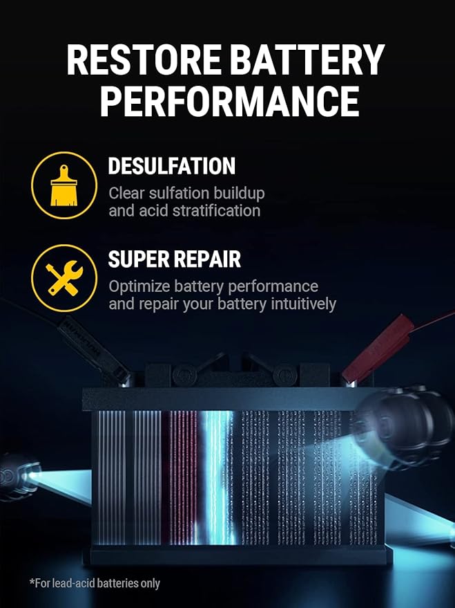 HULKMAN Sigma 1 Car Battery Charger - 1A 6V/12V Automatic Smart Trickle Charger, Battery Maintainer, and Desulfator with Intelligent Interface