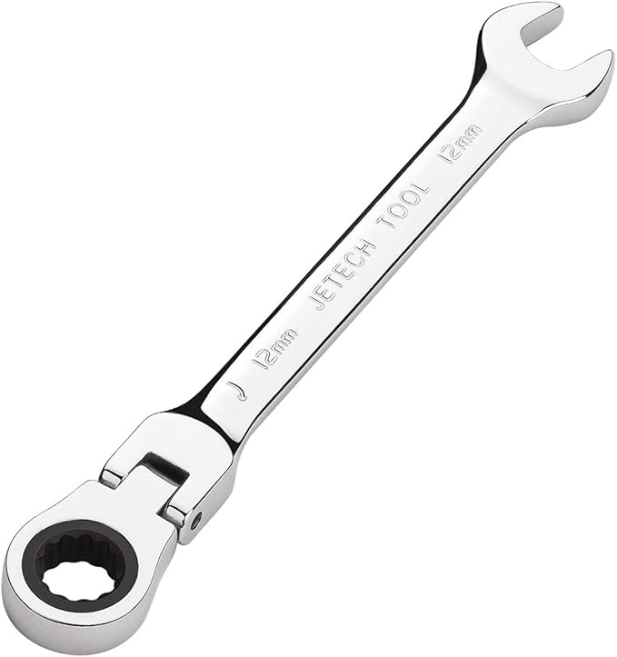 Jetech 12mm Flex-Head Ratcheting Combination Wrench, Premium Industrial Grade Spanner 72-Tooth Cr-V Steel - 180 Degree Flexible Box End Perfect for Tight Spaces, Auto & DIY Repair