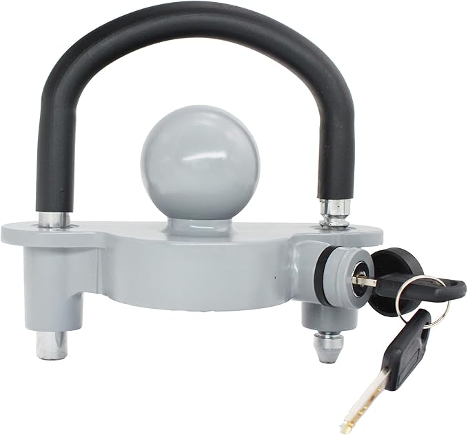 X-Haibei Universal Coupler Lock Trailer Hitch Lock Fits 1 7/8, 2 and 2 5/16 inch Couplers, Adjustable Trailer Lock Ball Hitch, Heavy Duty Aluminum Body, Copper Lock Cylinder, Rustproof, Gray