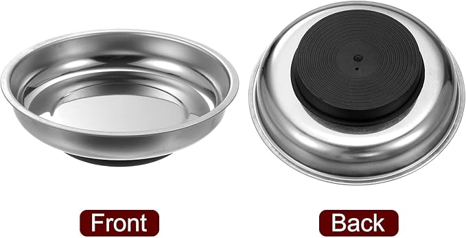 HARFINGTON Round Magnetic Tray 4" x 1.1" Stainless Steel Magnet Tool Tray Parts Holder for Socket Screw Nuts Bolts Pin Washers Metal Parts
