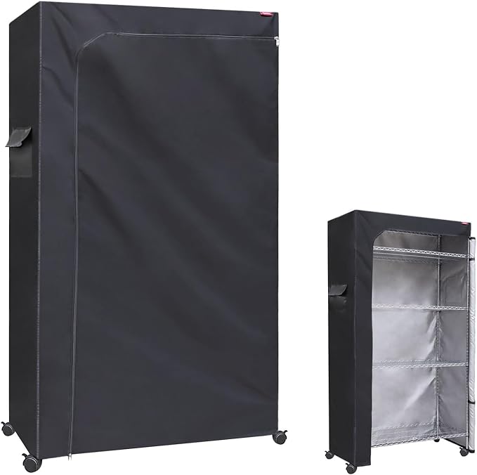 Waterproof Shelf Cover Heavy Duty Shelving Cover Dustproof Storage Wire Rack Covers, with Two-Way Zipper 40" Wx18 Dx72 H (No Shelves,Black)