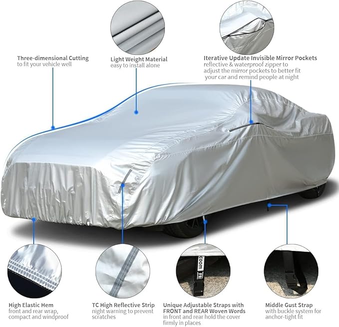 Tecoom Car Cover Windproof for All Weather, Fit for Mazda MX-5, Alpine A110, Audi TT Coupe, Toyota GR86, Subaru BRZ, Nissan 370Z, Porsche 718, BMW Z4 etc, 167-172" Length Coupe/Convertible/Sport Car