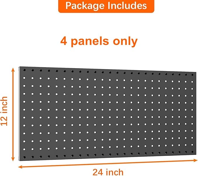 WALMANN Metal Pegboard Panels for Wall Tools Storage Pegboard for Garage, Workbench, Modular Peg Board Tool Organizer Board (Black 12"*24", Pack of 4)