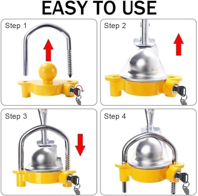 Universal Trailer Hitch Coupler Lock Fits 1-7/8 Inch, 2 Inch, 2-5/16 Inch Couplers, Yellow Steel Anti-Theft Security Locks for Tow Tongue with Keys, 2 Pack