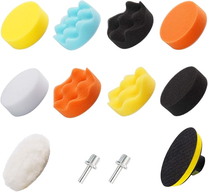 Buffing Pads for Drill 22PCS Foam Drill Buffing Kit Car Drill Polishing Kit for Car Sanding, Buffing, Waxing(18 Pads+2 Drill Adapters+2 Suction Cups)