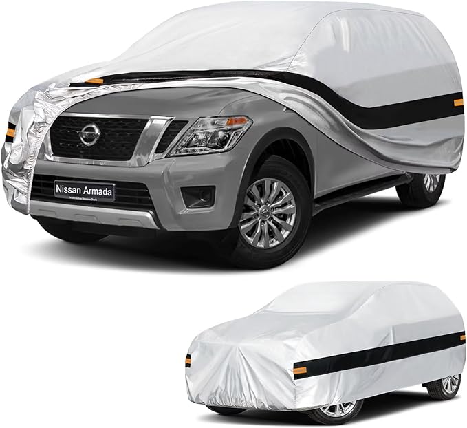 10 Layers SUV Car Cover Custom Fit for Nissan Armada (2003-2026), Waterproof All Weather for Automobiles, Outdoor Full Cover Sun Dust Rain Protection with Cotton. Silver