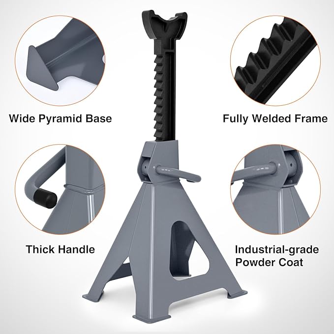 Nilight Jack Stands, 6 Ton (12,000 lbs) Capacity Heavy Duty Steel Car Lifting Stand, Adjustable Height 15.35" to 23.22", 1 Pair
