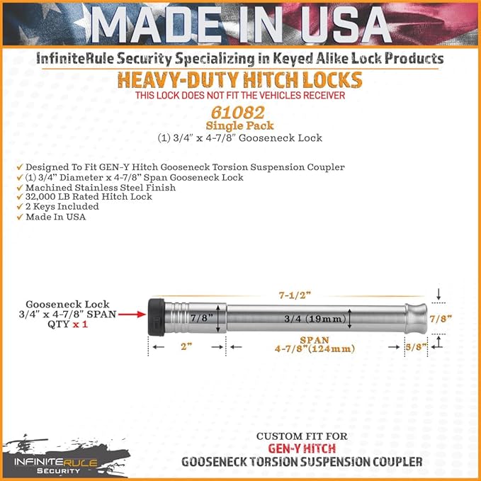 61082 | Gooseneck Coupler Lock for Gen-Y Hitch Gooseneck Torsion Suspension Coupler - Fits Coupler Only - Does NOT FIT Vehicle Receiver