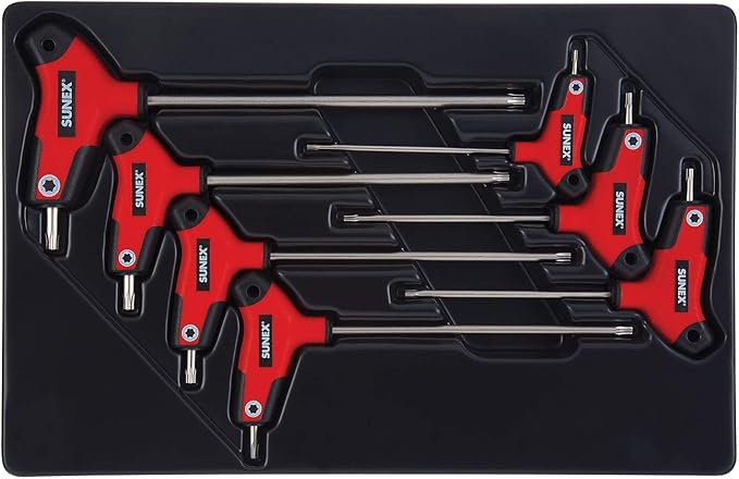 Sunex 9857T, Star Hex Key Set, 7Piece, T10 to T40, Comfort Grip, Rubber Overmolded Handle, Storage Tray