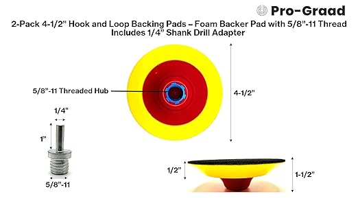 2 Pack 4-1/2" Hook and Loop Backing Pads Foam Backer Pad with 5/8”-11 – 4.5 inch Backup Pads for use with Angle Grinder or Drill Sanding Polishing Discs – Includes 2 pcs 1/4" Shank Adapters