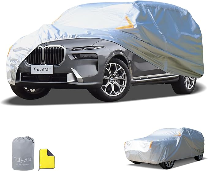 Car Cover Waterproof All Weather,Car Covers for Automobiles with Driver Door Zipper,Outdoor Car Cover Rain,Snow and UV Protection with Waterproof Adhesive Strip,Fit SUV-Length 200" to 206"