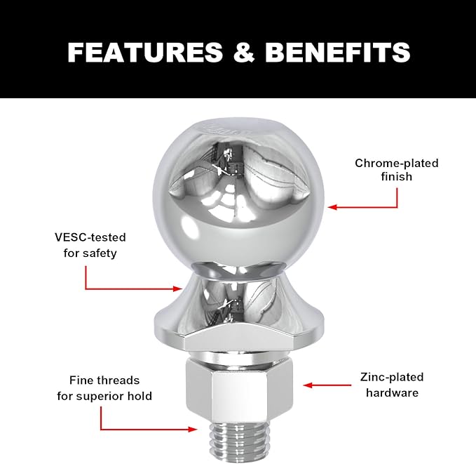 ATRLY2019D Torin Trailer Hitch Ball, 2 Inch Diameter, 1.75 Ton (3,500 lbs), 3/4 x 1-3/4-Inch Shank