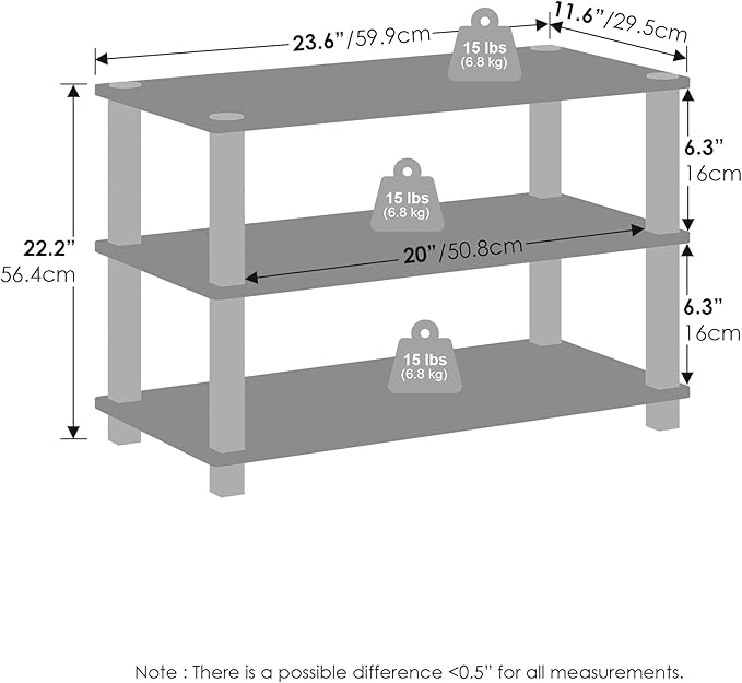 Furinno Turn-S-Tube Storage Shelves Set of 2, 3-Tier Stackable Standing Shelf, Open Corner Shelf, for Organization and Storage, Living Room, Garage, Home Office, Cherry Oak
