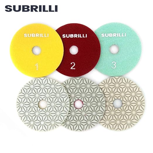 Dry/Wet 3 Step Diamond Polishing Pads 4 Inch for Granite Marble Quartz Concrete