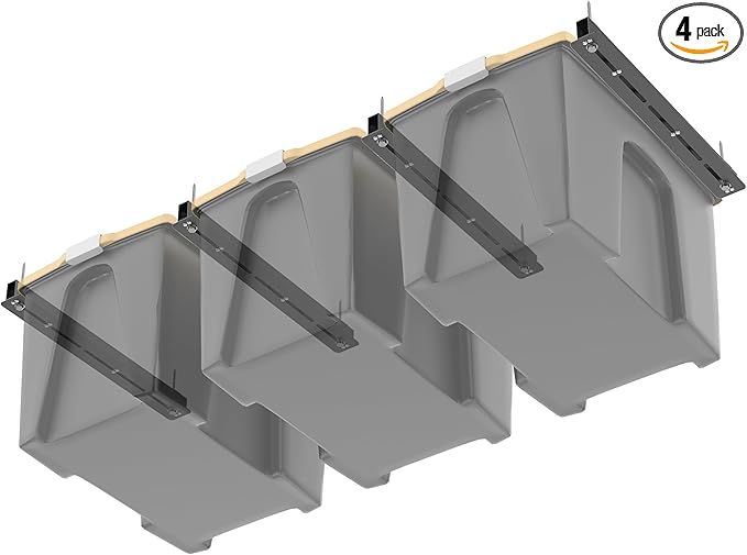 WALMANN Ceiling Tote Storage Rails, Heavy Duty Garage Ceiling Bin Storage Rack Adjustable Overhead Tote Slide Rail(4 Pack for 3 Bins, Bins Are Not Included)