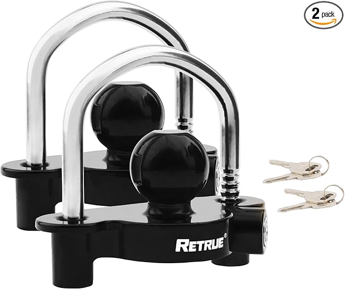 RETRUE Universal Coupler Lock Trailer Locks Ball Hitch Trailer Hitch Lock Adjustable Security Heavy-Duty Steel Fits 1-7/8 Inch, 2 Inch, 2-5/16 Inch Couplers Black (Pack of 2)