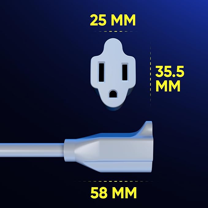 Maximm's 1 Foot White Flat Plug Extension Cord - 360° Rotating Single Outlet, Indoor 16 Gauge 3 Prong Grounded Wire, UL Certified for Safety and Durability (1Ft White)