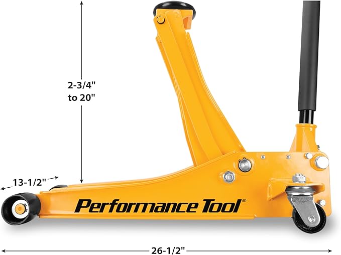 Performance Tool W1642 Professional Low-Profile Swiveling Floor Jack, 2-Ton Capacity, Lift Range 2-3/4-Inch to 20-Inch
