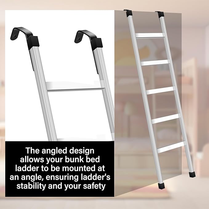 4 Set Angled Bunk Bed Ladder Hooks PVC Adjustable Coated Stainless Steel Iron Bunk Bed Ladder Hooks Brackets Heavy Duty RV Utility Hook Hanger J Hooks Metal with Mounting Screws