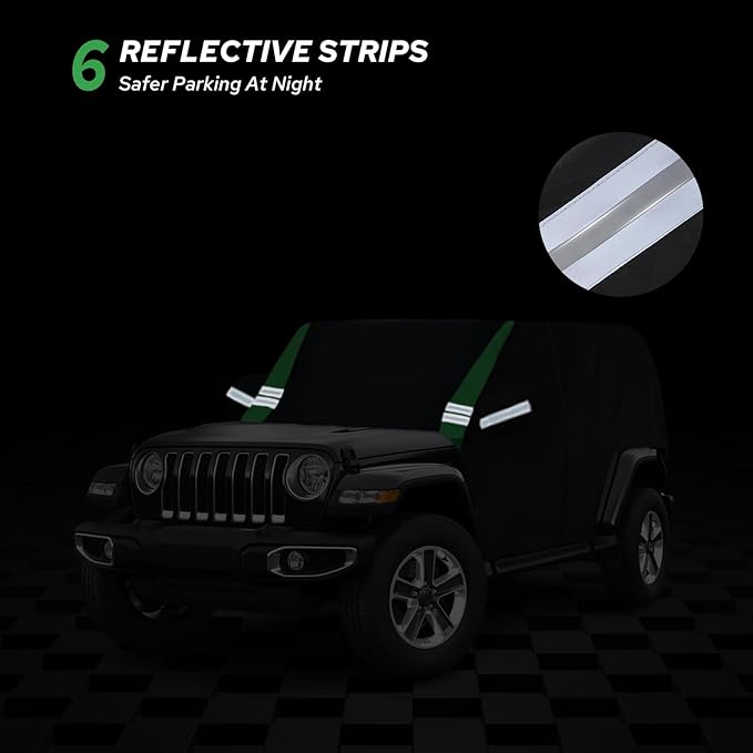 Cab Cover Compatible with Jeep Wrangler Waterproof 4 Door Custom Fits for TJ YJ CJ JK JL, Outdoor Half Exterior Soft Cotton Lining Dust Sun Rain Snow Hail Protection with Trunk Zipper
