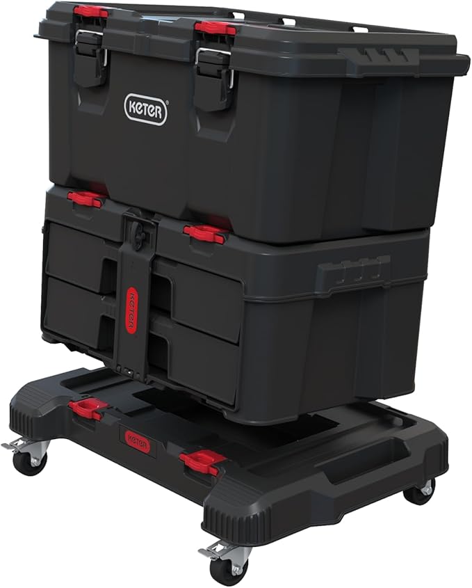 Keter Stack-n-Roll Dolly – Heavy-Duty Rolling Base Cart with Locking Wheels | Modular Mobile Workstation & Tool Storage Platform | Durable, Easy-Glide Design for Garage, Jobsite & Workshop