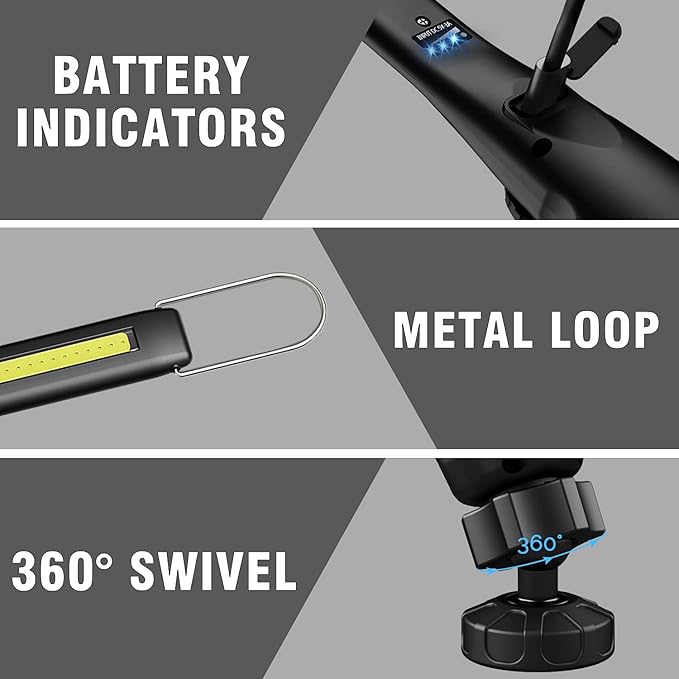 DR.PREPARE LED Work Light, 700 Lumens Rechargeable, Cordless Portable Magnetic COB LED Inspection Light for Car Repair, Home, Garage, Emergency, 2 pack, Black