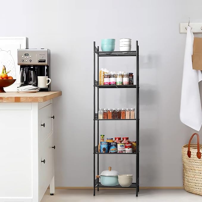 5 Tier Wire Shelving Metal Storage Rack Standing Shelving Units Shelves Bathroom Shelf for Laundry Bathroom Kitchen Livingroom Pantry Closet Garage, Black