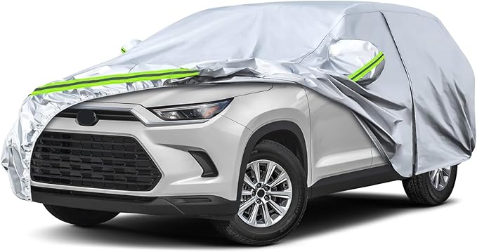Waterproof Car Covers Replace for 2024 2025 Toyota Grand Highlander and Lexus TX350 500h, 6 Layers Silver All Weather Car Cover with Zipper Door & Windproof Bands for Snow Rain Dust Protection