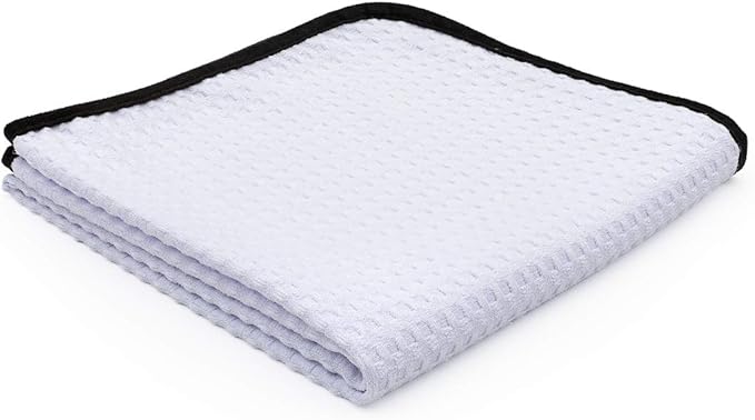The Rag Company - Dry Me A River - Professional Korean 70/30 Blend Microfiber Waffle-Weave Drying & Detailing Towels, Soft Suede Edges, 390GSM, 20in x 40in, White (2-Pack)
