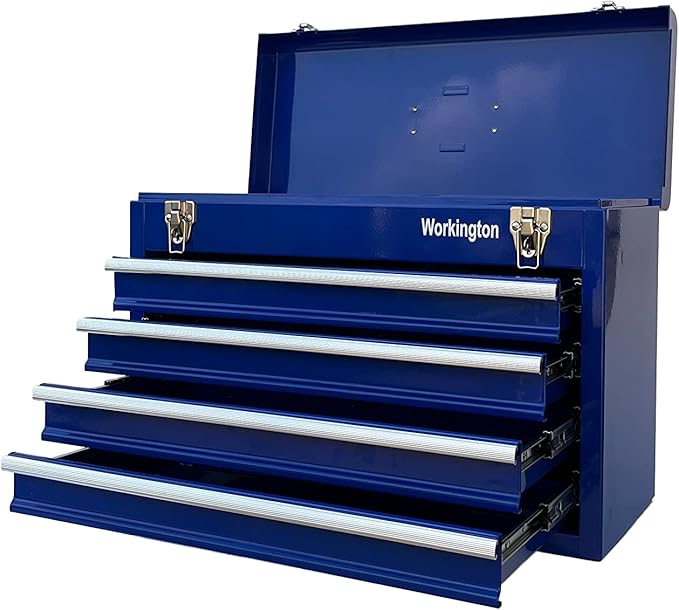 Workington Portable Metal Tool Chest with 4 Drawers, 20" 4-Drawer Tool Chest Cabinet with Ball Bearing Drawer Slides, Steel Tool Storage Box Organizer 4004 Blue