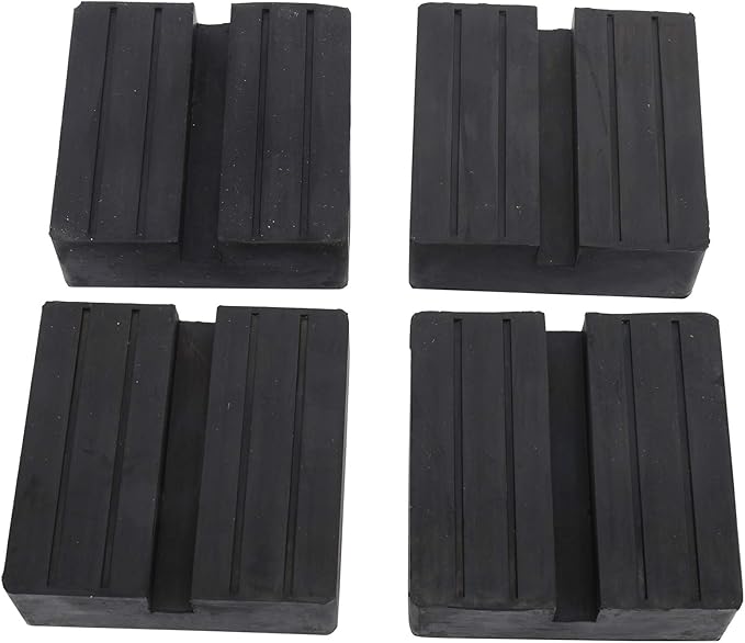 Toolly Square Rubber Jack Pad, Anti-Slip Rail Adapter Support Block with Slot, Heavy Duty for Car Lift - 4 TON Load Bearing, Pack of 4