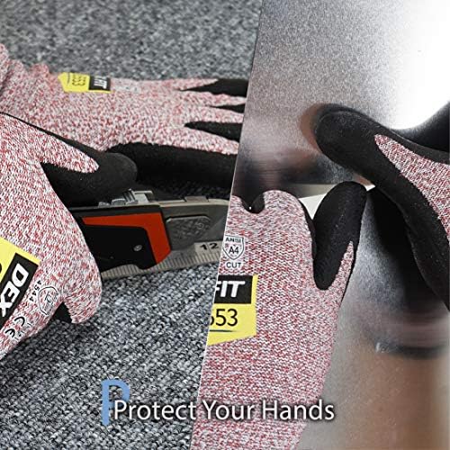 DEX FIT Level 5 Cut Resistant Gloves Cru553 Anti-Static, 3D Comfort Fit A5 Safety Work Gloves with Grip, Thin Touchscreen Gloves for Warehouse, Package Handling, Red, L, 1 Pair