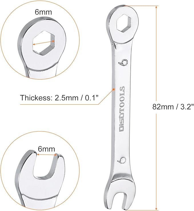 HARFINGTON Thin Combination Wrench Metric 6mm 6-Point Ended Box 15 Degree Offset Open End CR-V Chrome Plated Steel, Silver