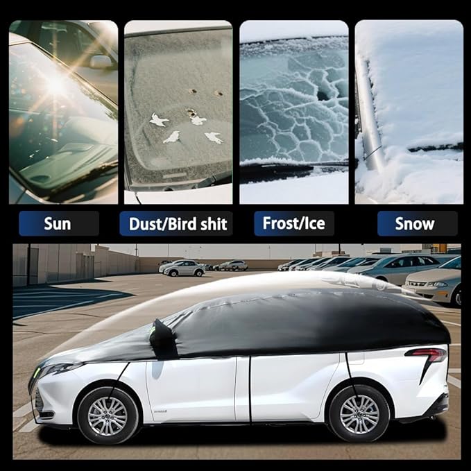 Half Car Cover Car Cover for Sunshade Half Car Body Cover Snow Cover Waterproof Universal Black 210D with Cotton (SUV/MPV)