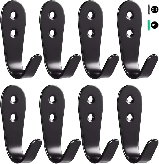 Flyisland Wall Hooks 8 Pcs, Coat Hooks Garage Hook Wall Mounted Hat Hangger Hooks Robe Hook Single Coat Hanger Heavy Duty (8 Pack, Black Round)