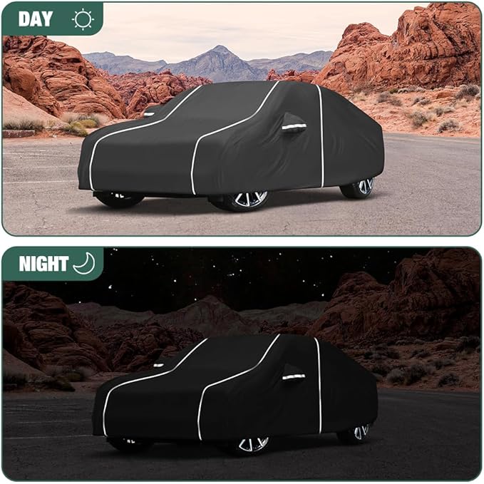 Fluorescent Strip Design Waterproof Car Cover Compatible for Honda Accord Sedan/Coupe 2001-2024 All Weather 6 Layers Full Car Cover Safe Parking at Night with Storage Bag