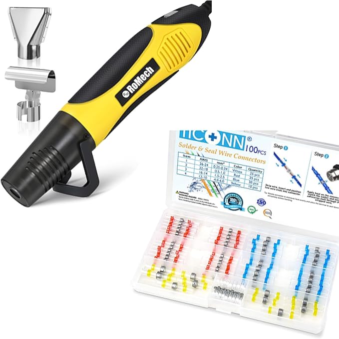 TICONN 100 Pcs Solder Seal Wire Connectors+ 350W Heat Gun with 2 Nozzles