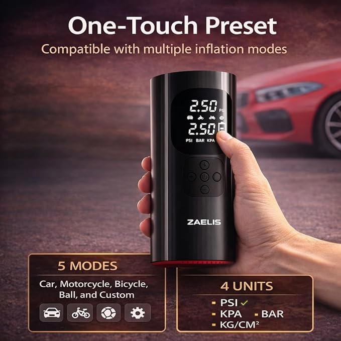 Tire Inflator Portable Air Compressor - 3X Faster 150PSI Air Pump for Car Tires, 12V DC Cordless Tire Inflator with LED Light & Digital Pressure Gauge, Electric Pump for Car, Bike, Motor, Ball